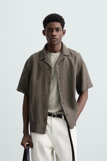 100% LINEN RELAXED FIT SHIRT - Brown / Taupe by Zara