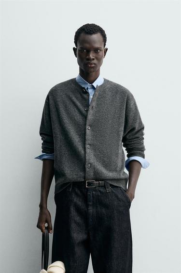 RELAXED FIT WOOL BLEND CARDIGAN - Grey by Zara