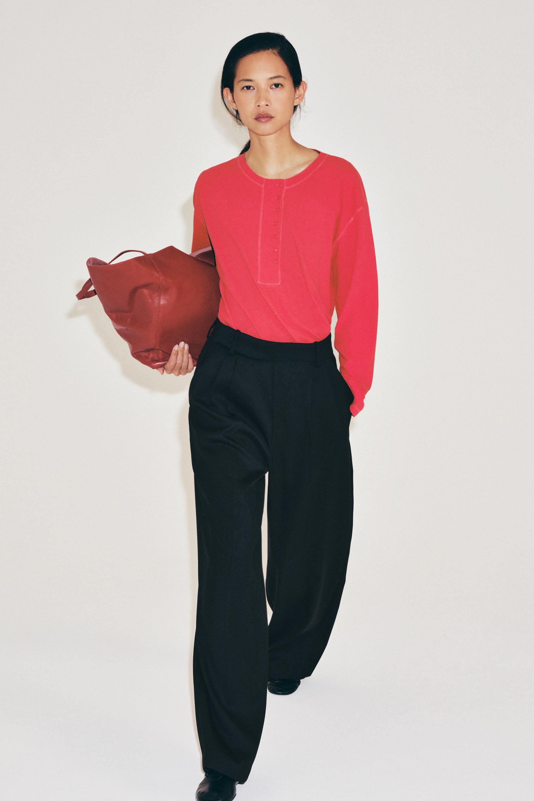 Zara KETEN İÇERİKLİ DÜĞMELİ YAKA T-SHIRT görsel 4
