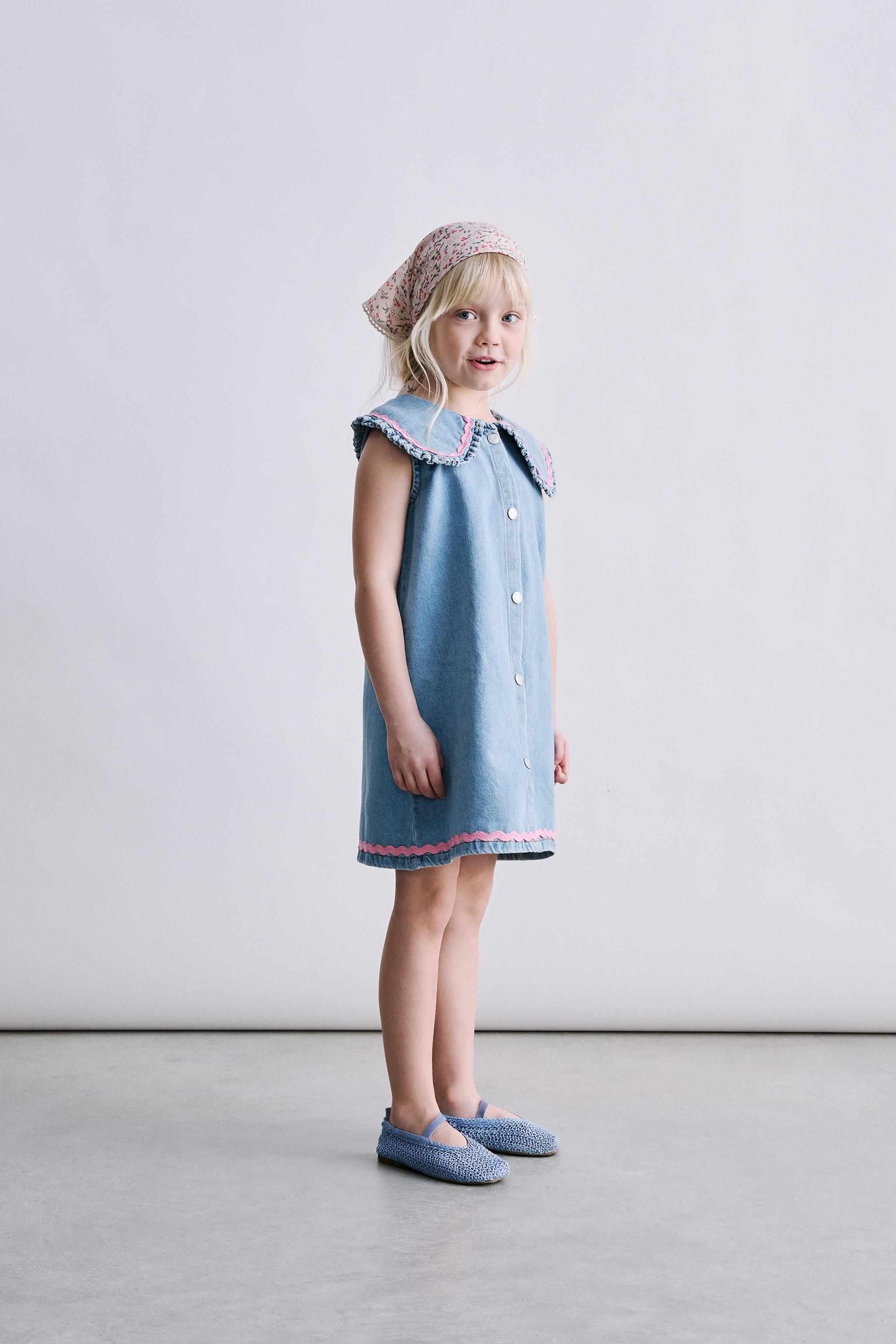 RUFFLE DENIM DRESS - Blue | ZARA United States RUFFLE DENIM DRESS - Blue | ZARA United States