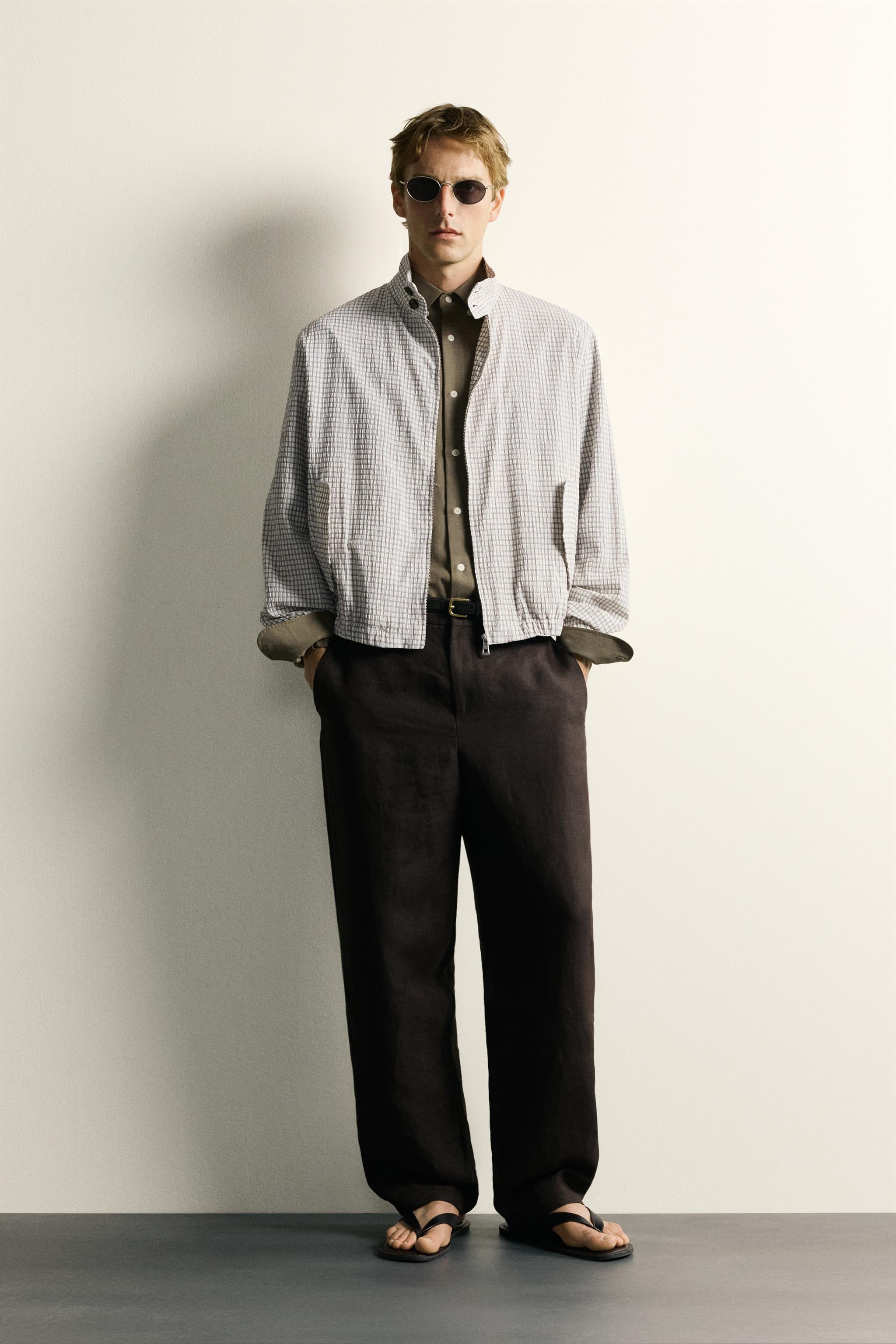 チェック柄クロップドフィットジャケット - オフホワイト | ZARA Japan