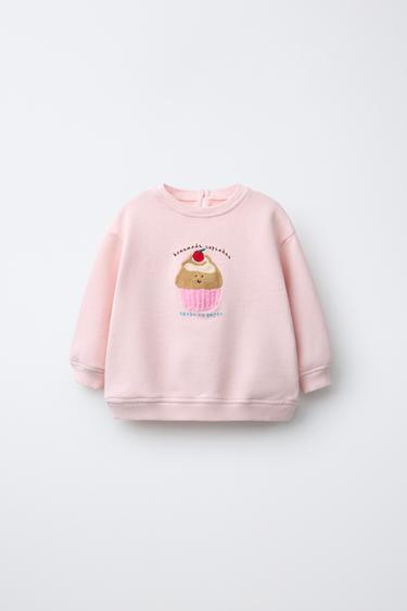 EMBROIDERED TERRY CUPCAKE SWEATSHIRT - Pink by Zara