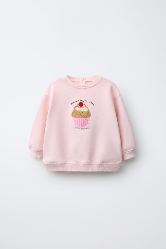 SUDADERA CUPCAKE BORDADO RIZO - Rosa de Zara - Imagen 0