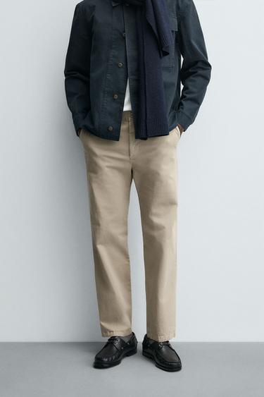 STRAIGHT-LEG TWILL TROUSERS - Beige by Zara