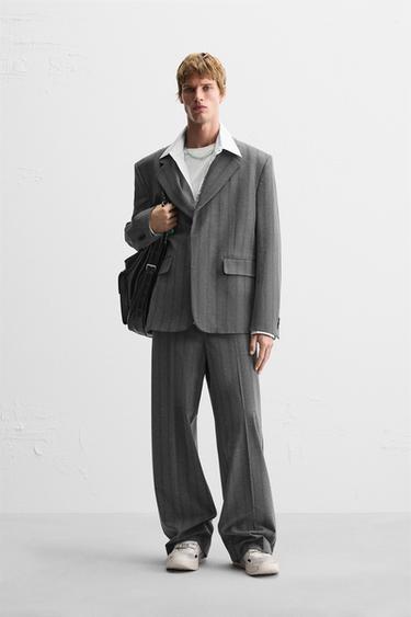 Zara STRIPED SUIT JACKET - Anthracite Gray - Image 0