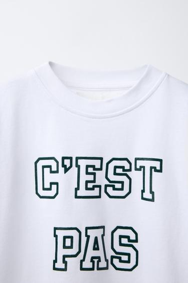 RAISED SLOGAN T-SHIRT - Ecru by Zara - Image 2