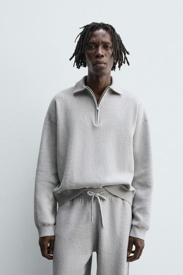 KNIT QUARTER-ZIP POLO SHIRT - Grey marl by Zara