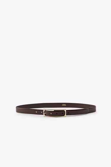 LEATHER BELT WITH RECTANGULAR BUCKLE - Brown by Zara