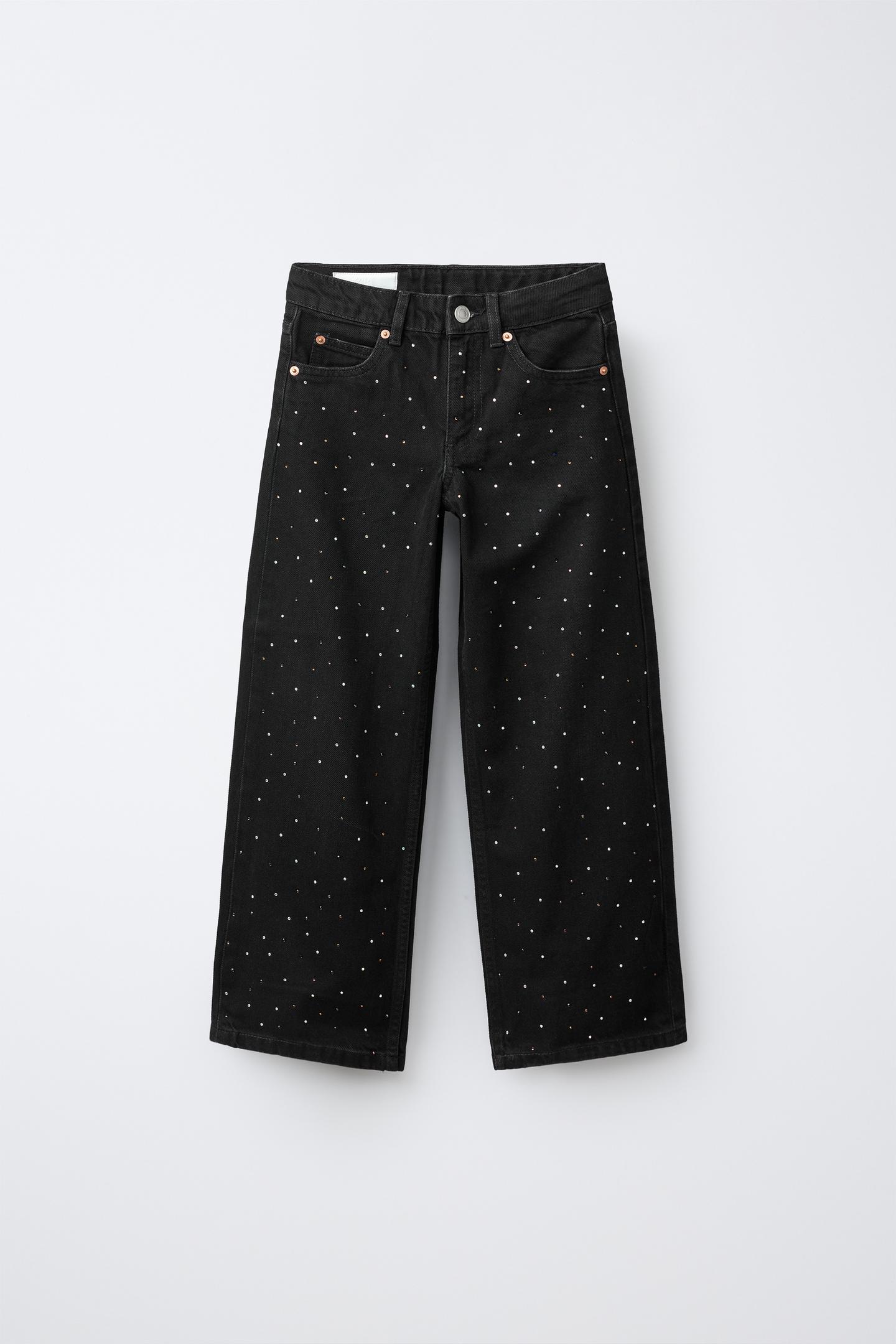 Детские джинсы Zara Rhinestone Wide-Leg, цвет: Чёрный