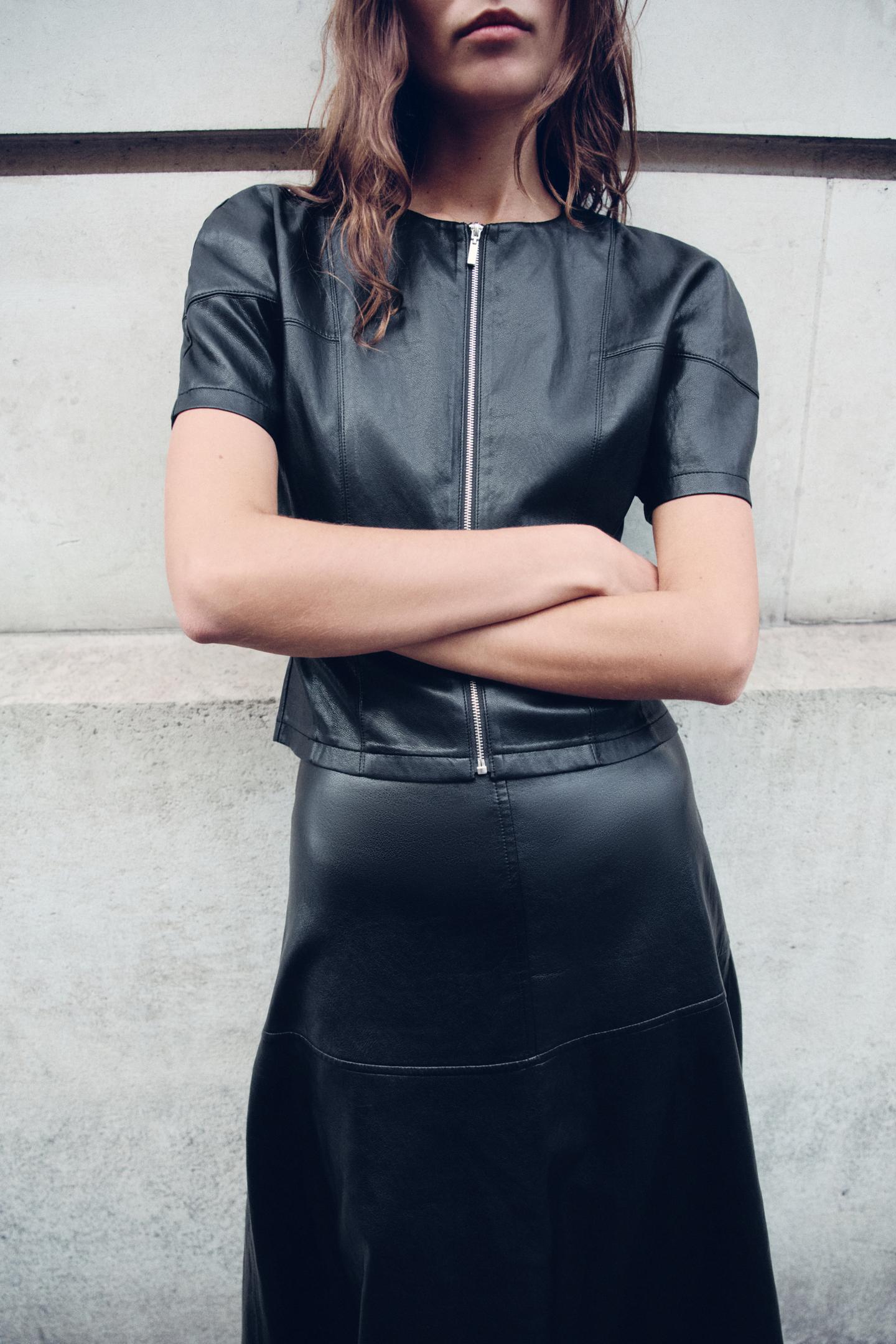 Женский топ Zara Faux Leather Zip-Up, цвет: Чёрный — фото 2