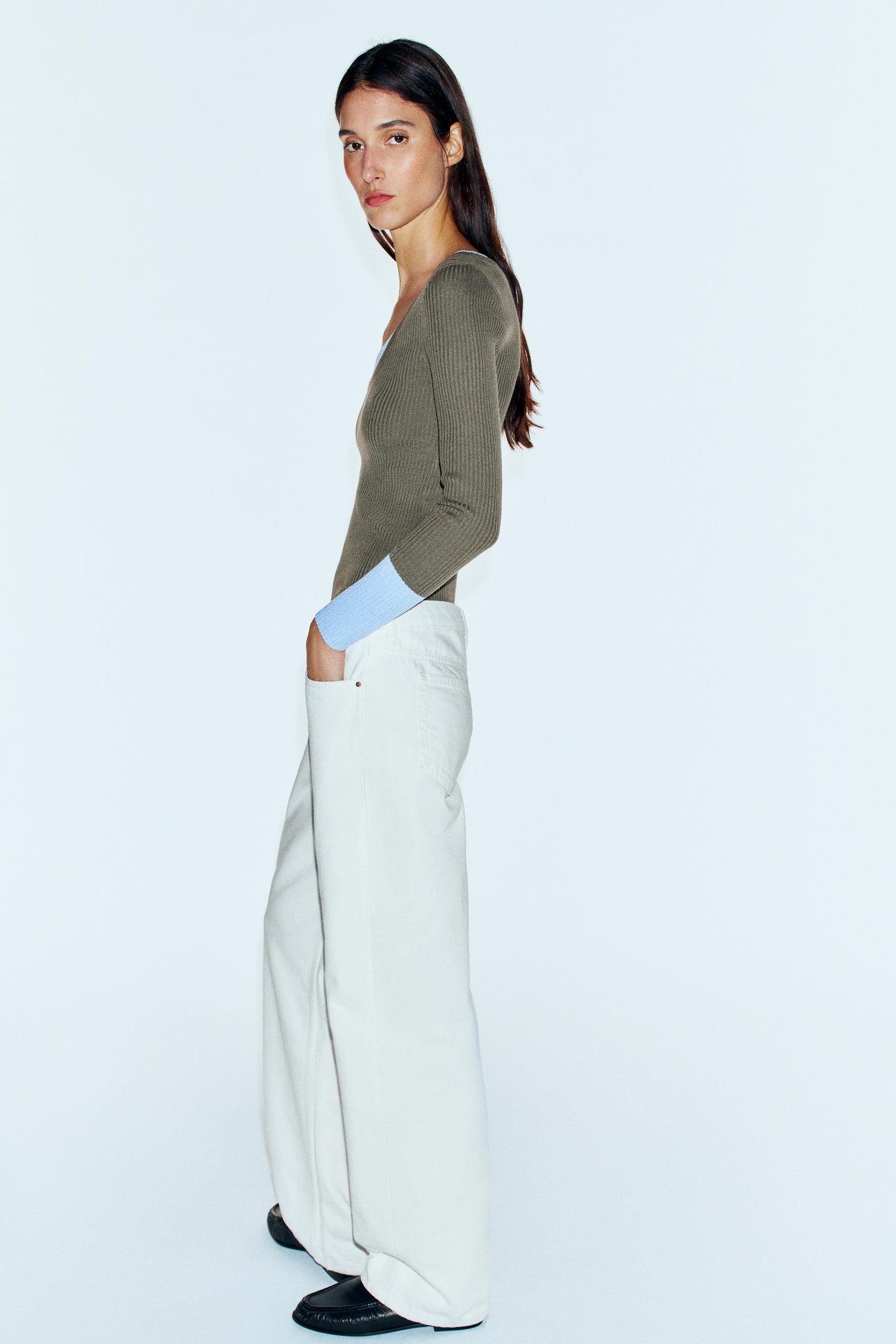 Женский топ Zara Contrast Layered Top, цвет: Тёмный хаки — фото 4