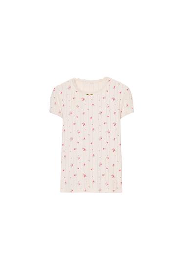 CAMISETA POINTELLE FLORES - Crudo de Zara