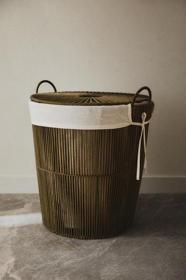 Zara FABRIC-LINED LAUNDRY HAMPER - Khaki