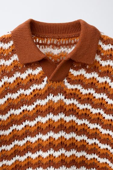 POLO EN MAILLE CROCHET - Orange de Zara - Image 2