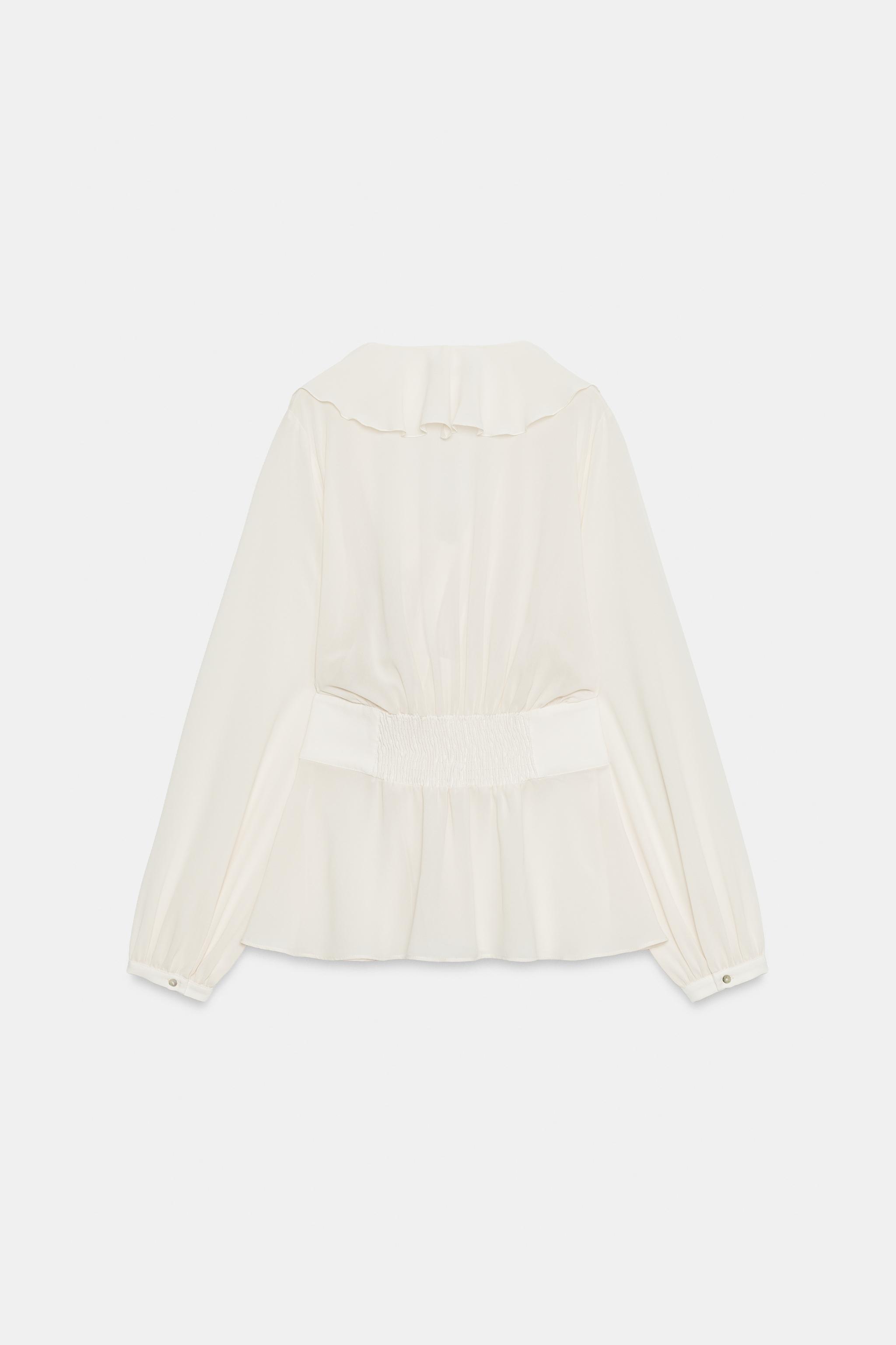 Женские рубашки Zara RUFFLED FITTED-WAIST SHIRT — фото 7