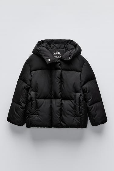 Zara HOODED QUILTED JACKET - Black