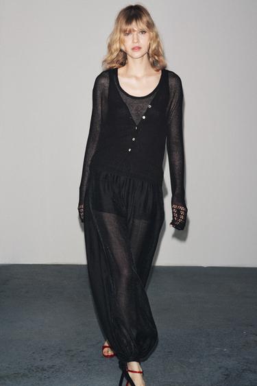 POINTELLE KNIT CROP TOP - Black by Zara