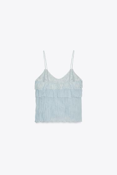 TOP À VOLANTS EFFET PLISSÉ - Bleu pastel de Zara - Image 6
