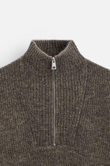 PULL À COL ZIP TEXTURÉ - Marron / Taupe de Zara - Image 6
