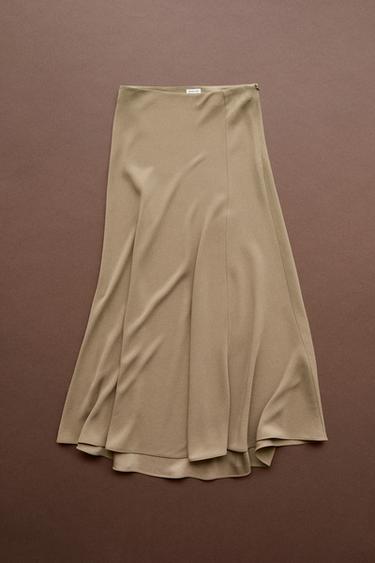 Flowing flared midi skirt - STUDIO — Caramel 1