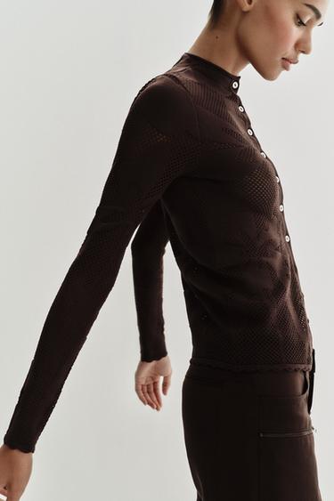 ჟაკეტი ნაქსოვი ჟაკარდი - Zara-ს Brown