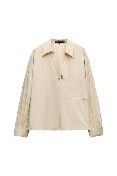 POPLIN SHIRT WITH TAB ON THE NECKLINE