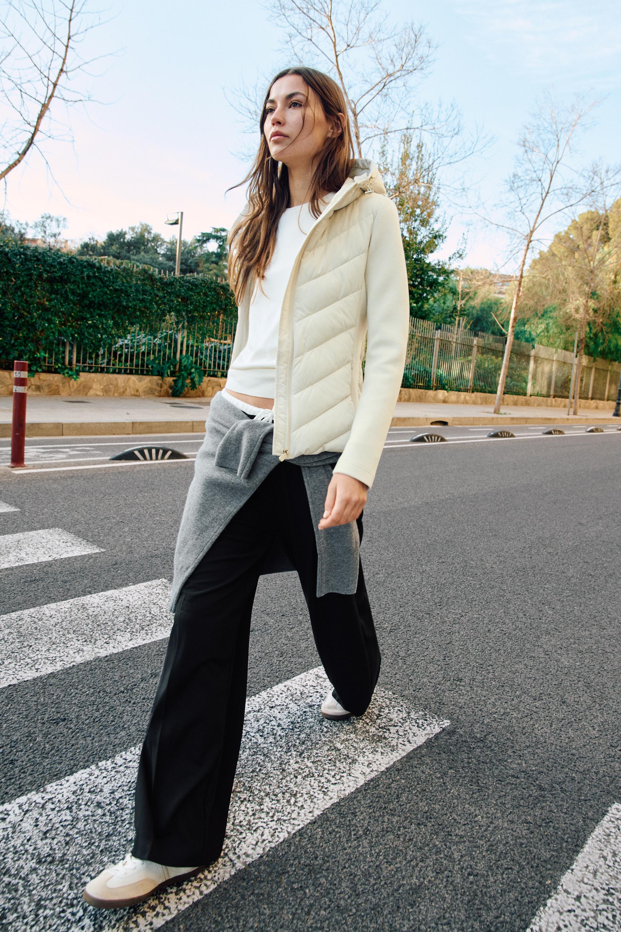 フード付きコンビパフジャケット - ブラック | ZARA Japan / 日本