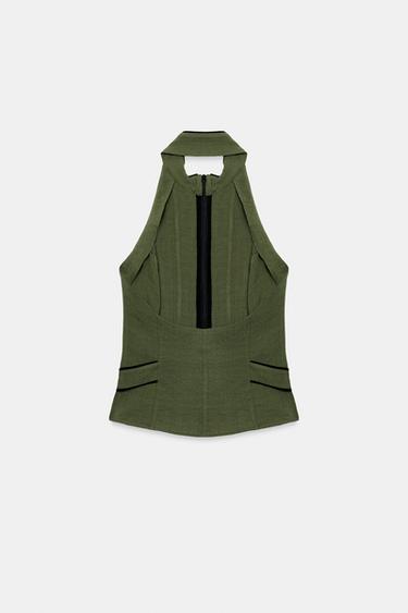 HALTER TOP WITH OPEN BACK AND BUTTONS - Dark khaki by Zara - Image 6