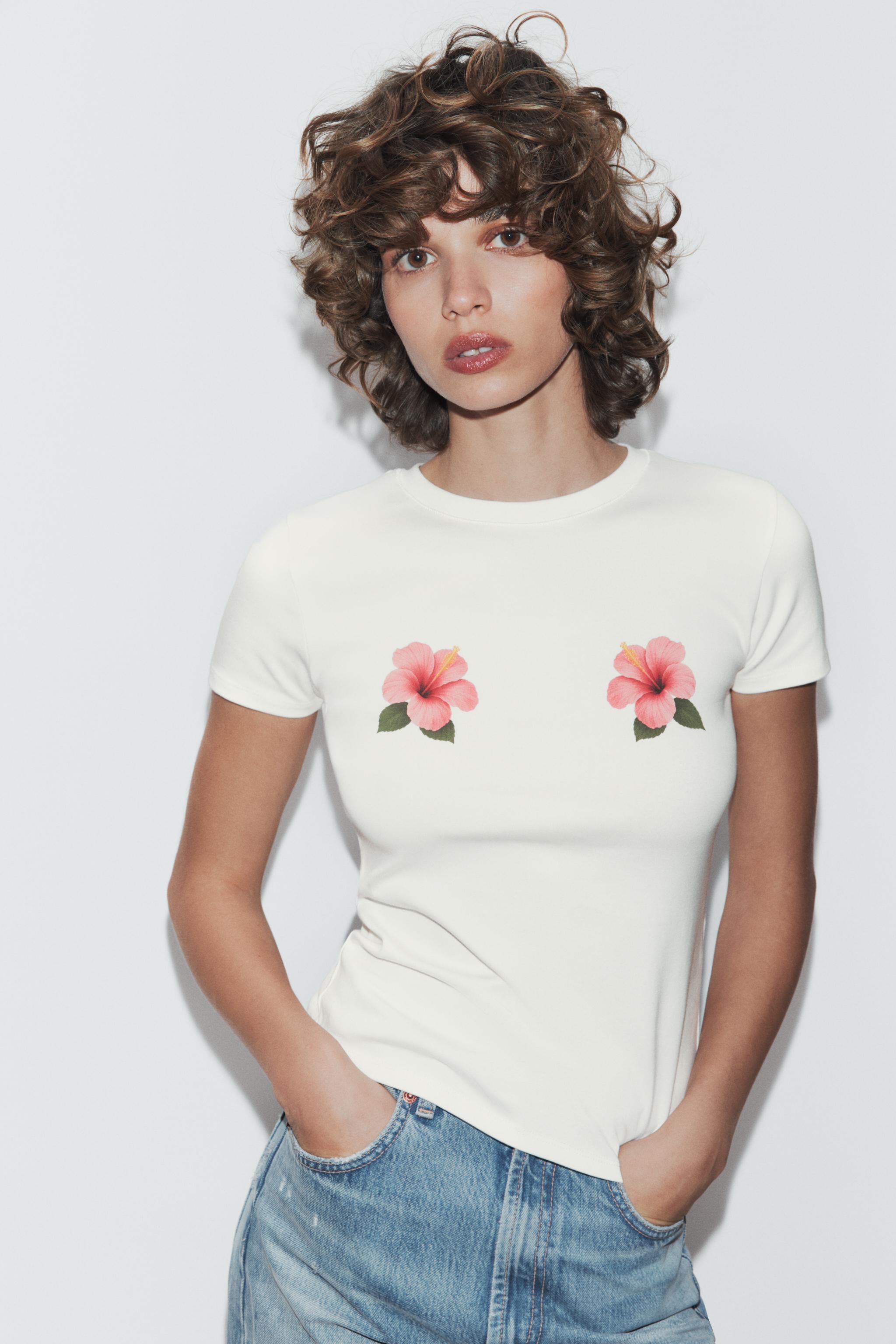 FLORAL PRINT SHORT SLEEVE T-SHIRT - White | ZARA United States