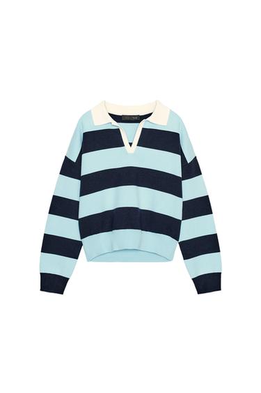 STRIPED KNIT POLO SHIRT - Blue by Zara