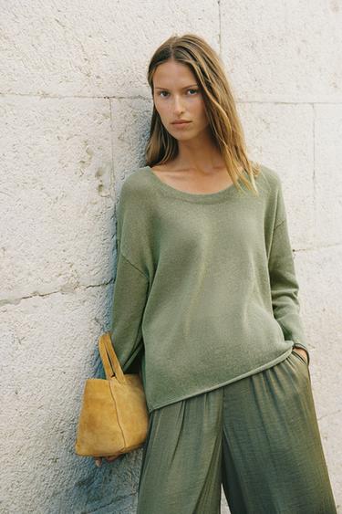 WIDE FLOWING TROUSERS - Khaki by Zara - Image 2