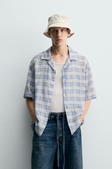 CAMISA JACQUARD CUADROS - Azul / Blanco de Zara