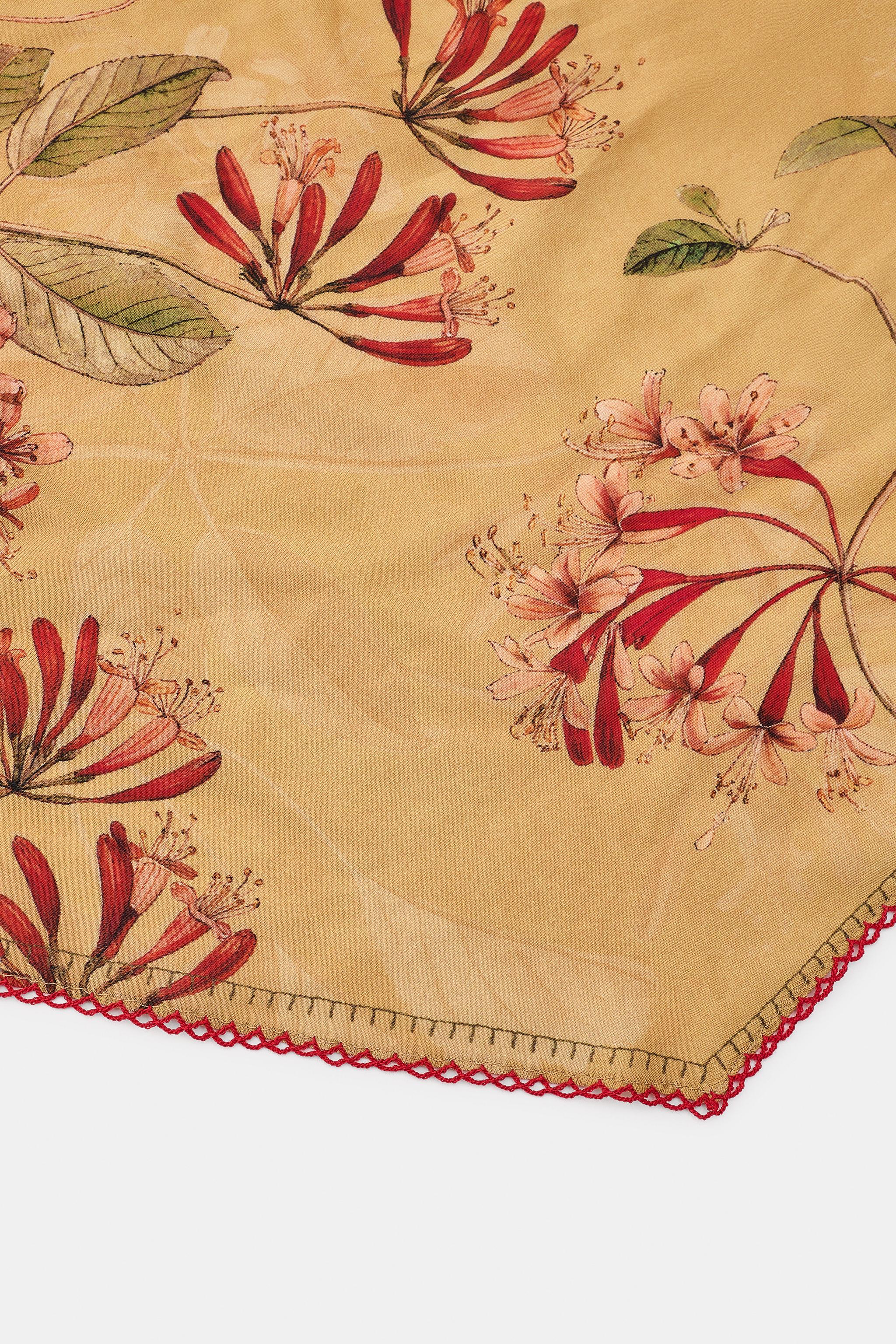Женские аксессуары Zara FLORAL PRINT BANDANA SCARF WITH LACE TRIM — фото 4
