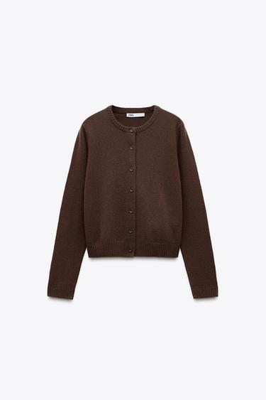 100% WOOL BASIC CARDIGAN - Brown by Zara
