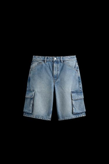 Zara CARGO DENIM SHORTS - Mid-blue - Image 0
