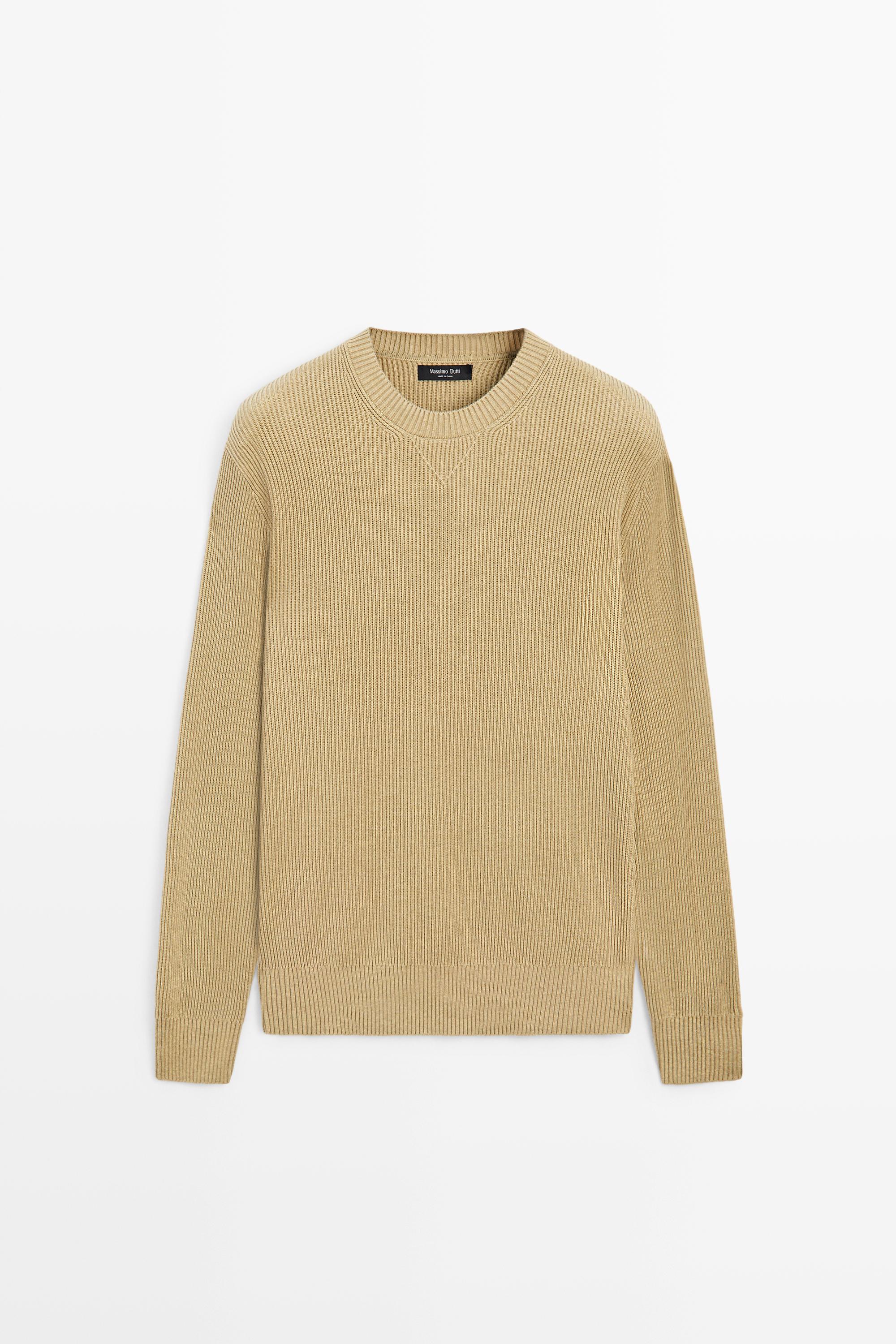 Cotton blend ribbed knit sweater