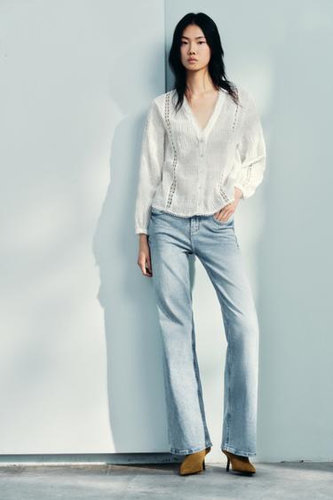 Zara 凸圓點鑲邊罩衫 - 白色 - 圖片 0