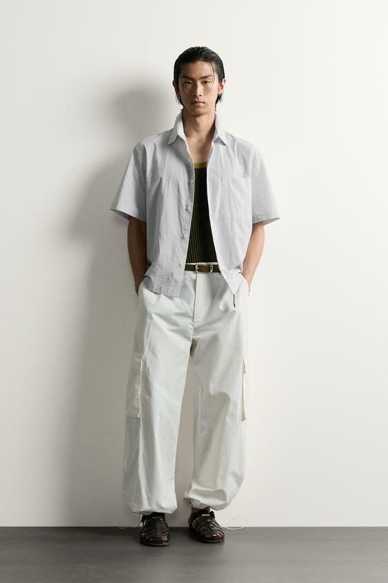 RELAXED FIT JACQUARD CHECK SHIRT - Blue grey by Zara - Image 0