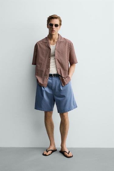 CAMISA RELAXED FIT ESTAMPADO GEOMÉTRICO - Teja de Zara - Imagen 0