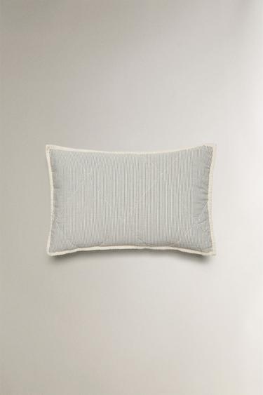 CHILDREN'S STRIPED QUILTED COTTON CUSHION COVER - Blue by Zara