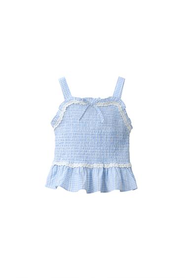 TOP GOMAS CUADRO VICHY - Azul / Blanco de Zara