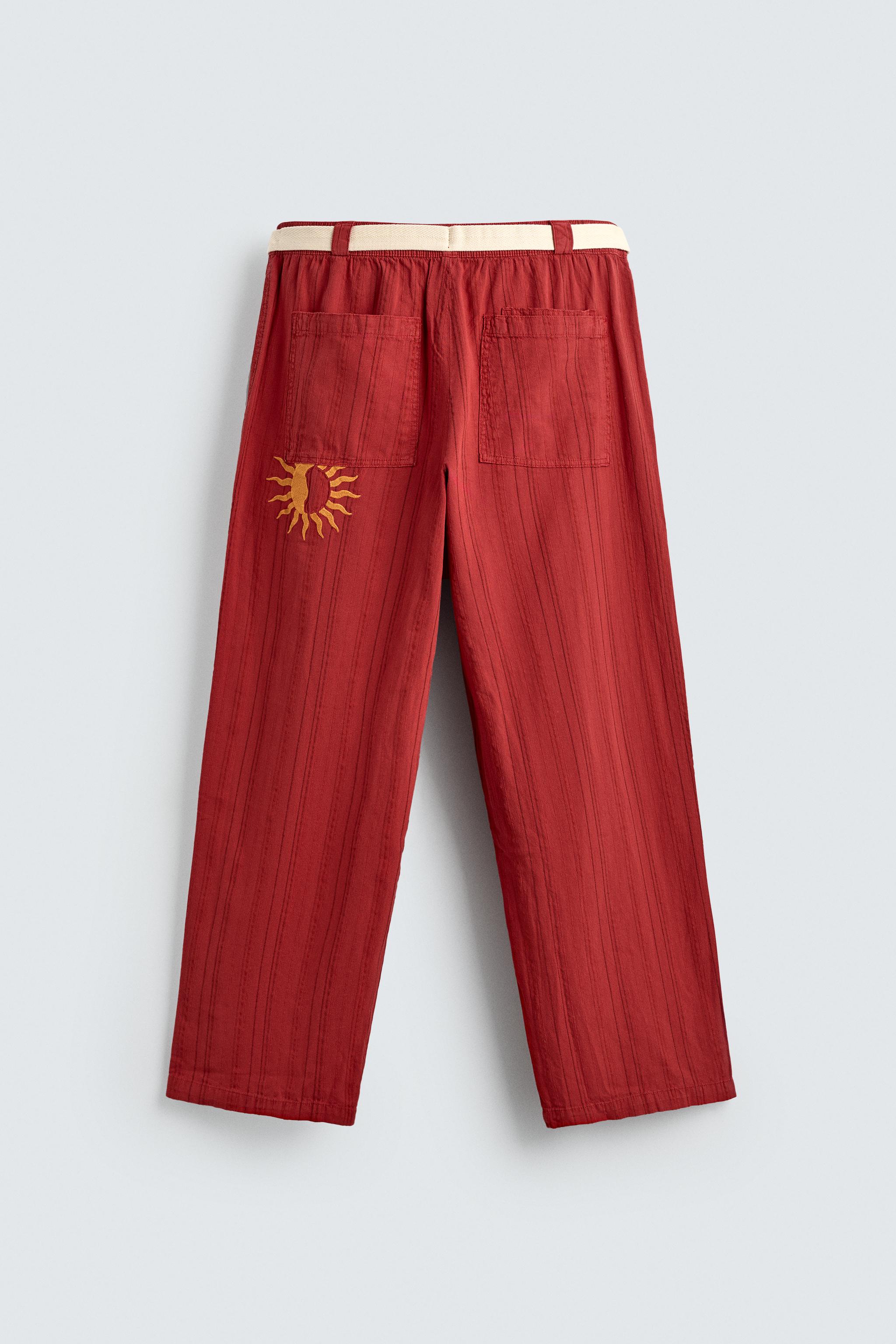 RELAXED FIT STRIPED TEXTURED PANTS