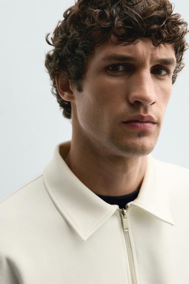 MOLETOM POLO INTERLOCK COM ZÍPER - Branco-marfim da Zara