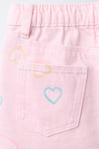 JUPE EN SERGÉ CŒURS BRODÉS - Rose de Zara - Image 3