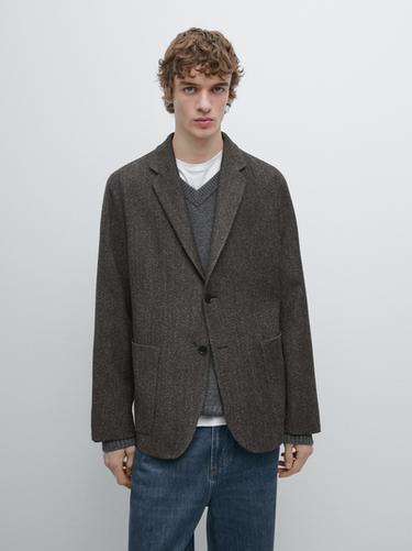 Americana espiga mezcla lana - Gris Antracita de Zara