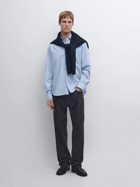 Regular fit striped poplin shirt