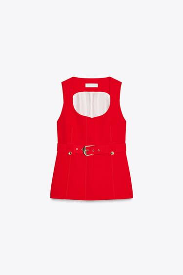 GILET LONG CEINTURE - Rouge de Zara - Image 4