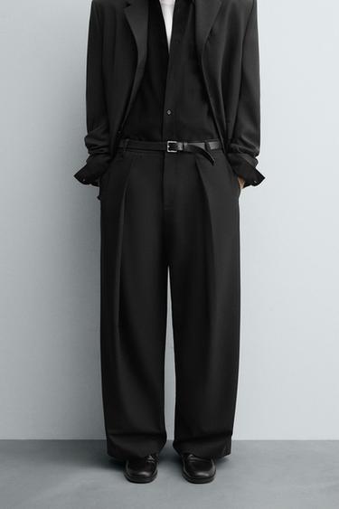 Zara PLEATED WIDE FIT PANTS - Black