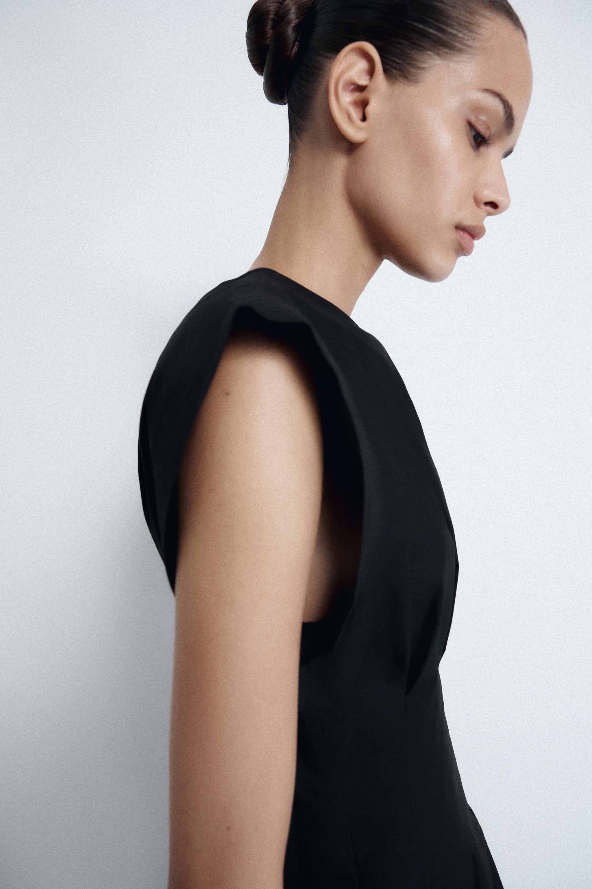 ZW COLLECTION POPLIN PLEATED DRESS - Black | ZARA South Africa