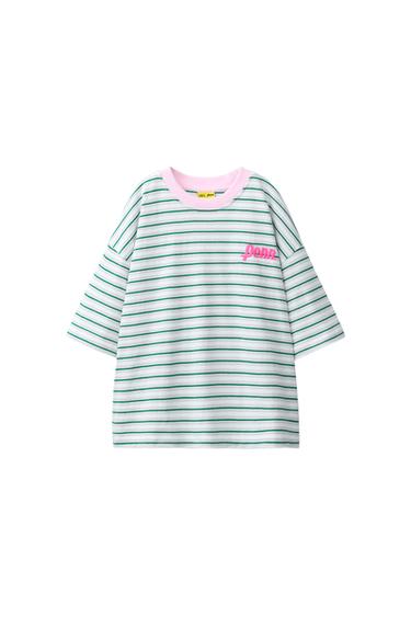 T-SHIRT ÀS RISCAS BORDADO PENN © - Verde da Zara